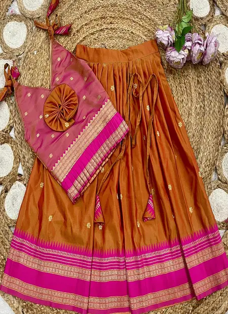 Ajd 1132 Fully Stitched Paithani Lehenga With Blouse  kids Wholesale